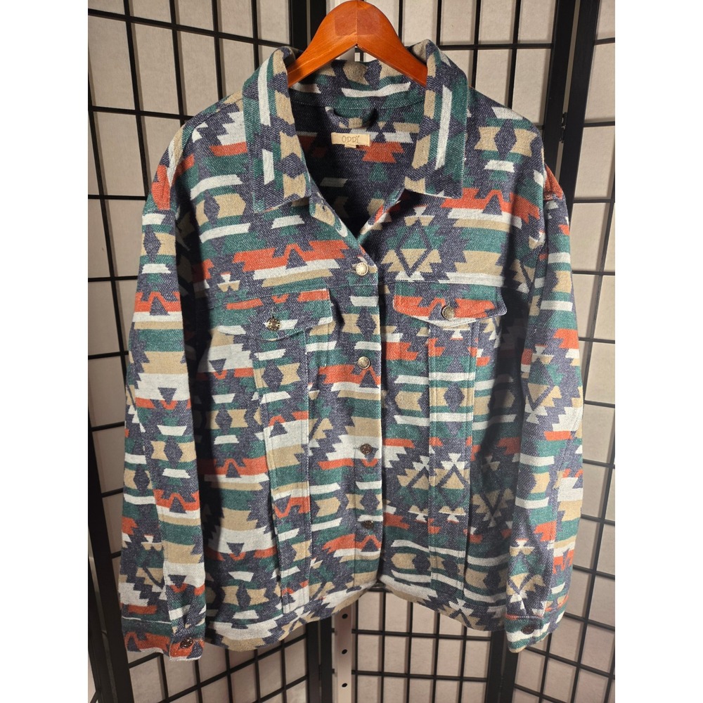 Oddi Womens Western Southwest Aztec Print Shacket Geometric Jacket 2XL 3XL